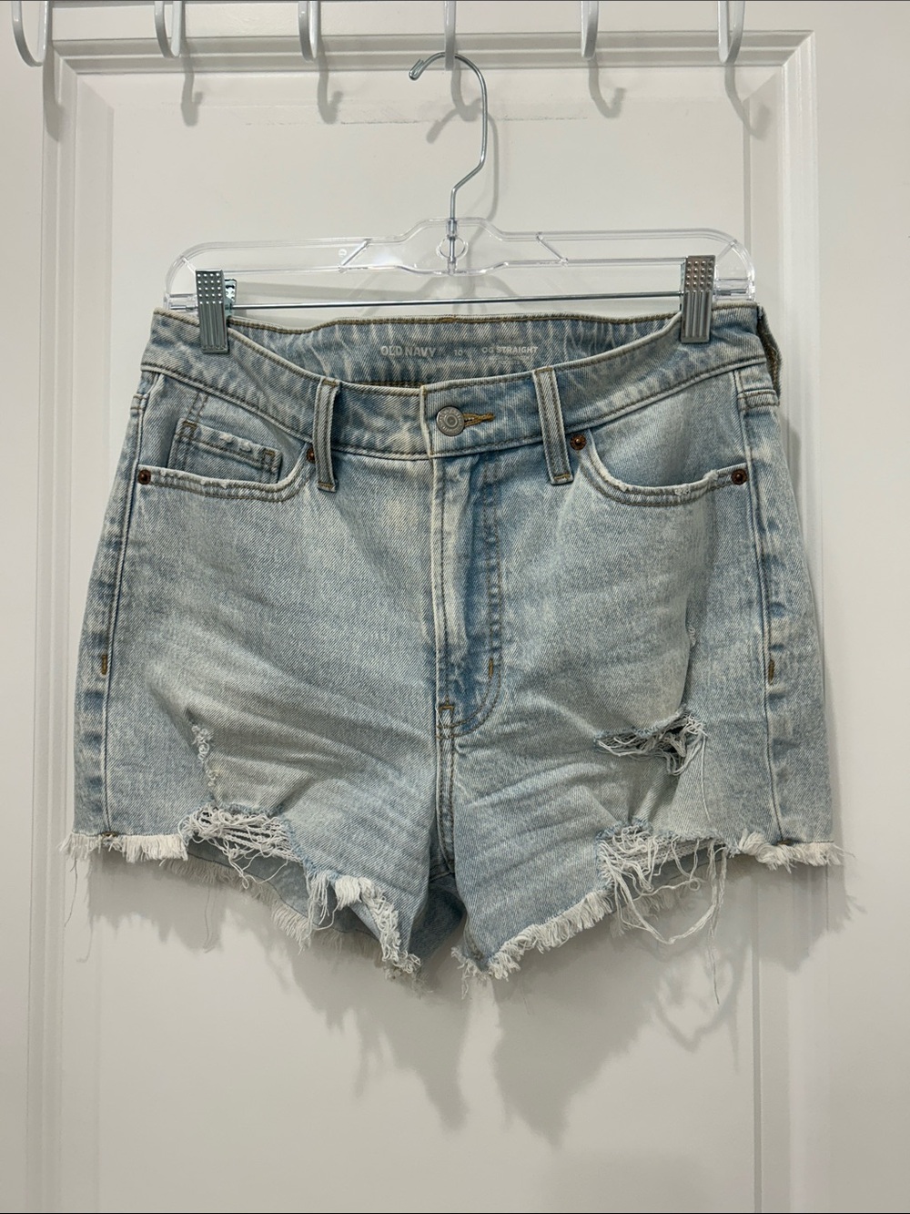 Old Navy High Rise Light Blue Distressed Denim Shorts